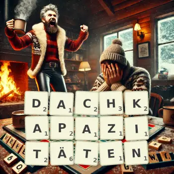 Kreative Illustration für ein Scrabble-Spiel, bei dem das Wort DACHKAPAZITÄTEN mit Steinen auf dem Brett gelegt wurde.