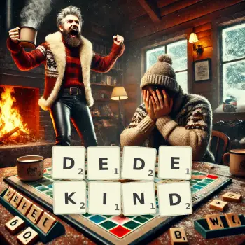 Kreative Illustration für ein Scrabble-Spiel, bei dem das Wort DEDEKIND mit Steinen auf dem Brett gelegt wurde.