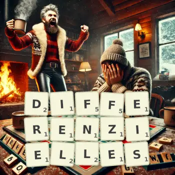 Kreative Illustration für ein Scrabble-Spiel, bei dem das Wort DIFFERENZIELLES mit Steinen auf dem Brett gelegt wurde.