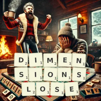 Kreative Illustration für ein Scrabble-Spiel, bei dem das Wort DIMENSIONSLOSE mit Steinen auf dem Brett gelegt wurde.