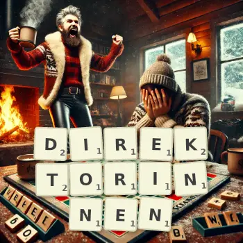 Kreative Illustration für ein Scrabble-Spiel, bei dem das Wort DIREKTORINNEN mit Steinen auf dem Brett gelegt wurde.