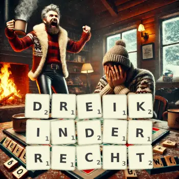 Kreative Illustration für ein Scrabble-Spiel, bei dem das Wort DREIKINDERRECHT mit Steinen auf dem Brett gelegt wurde.