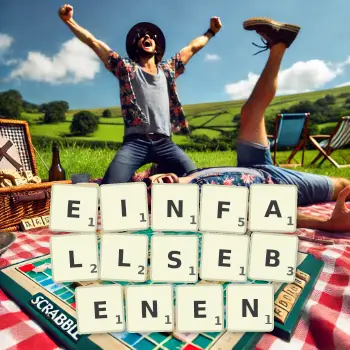 Kreative Illustration für ein Scrabble-Spiel, bei dem das Wort EINFALLSEBENEN mit Steinen auf dem Brett gelegt wurde.