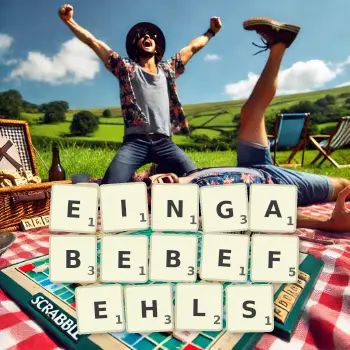 Kreative Illustration für ein Scrabble-Spiel, bei dem das Wort EINGABEBEFEHLS mit Steinen auf dem Brett gelegt wurde.