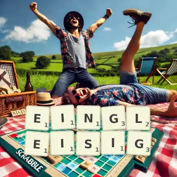 Kreative Illustration für ein Scrabble-Spiel, bei dem das Wort EINGLEISIG mit Steinen auf dem Brett gelegt wurde.
