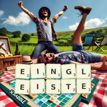Kreative Illustration für ein Scrabble-Spiel, bei dem das Wort EINGLEISTE mit Steinen auf dem Brett gelegt wurde.