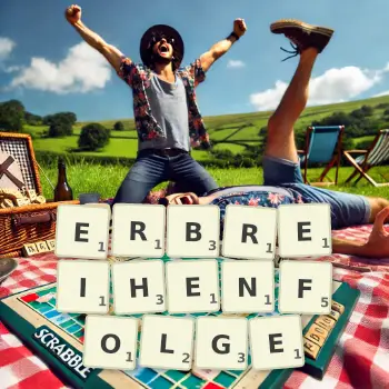 Kreative Illustration für ein Scrabble-Spiel, bei dem das Wort ERBREIHENFOLGE mit Steinen auf dem Brett gelegt wurde.