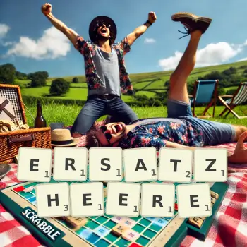 Kreative Illustration für ein Scrabble-Spiel, bei dem das Wort ERSATZHEERE mit Steinen auf dem Brett gelegt wurde.