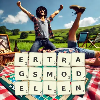 Kreative Illustration für ein Scrabble-Spiel, bei dem das Wort ERTRAGSMODELLEN mit Steinen auf dem Brett gelegt wurde.