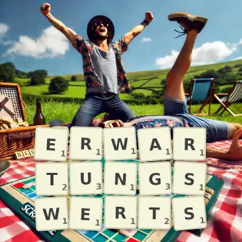 Kreative Illustration für ein Scrabble-Spiel, bei dem das Wort ERWARTUNGSWERTS mit Steinen auf dem Brett gelegt wurde.