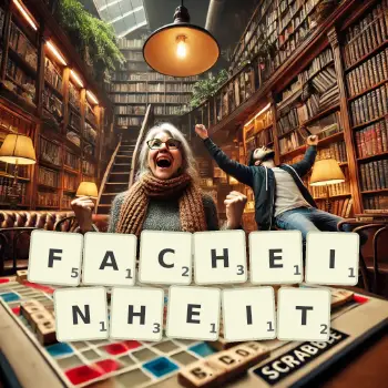 Kreative Illustration für ein Scrabble-Spiel, bei dem das Wort FACHEINHEIT mit Steinen auf dem Brett gelegt wurde.