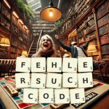 Kreative Illustration für ein Scrabble-Spiel, bei dem das Wort FEHLERSUCHCODE mit Steinen auf dem Brett gelegt wurde.