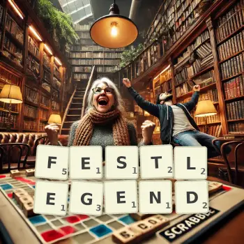 Kreative Illustration für ein Scrabble-Spiel, bei dem das Wort FESTLEGEND mit Steinen auf dem Brett gelegt wurde.