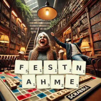 Kreative Illustration für ein Scrabble-Spiel, bei dem das Wort FESTNAHME mit Steinen auf dem Brett gelegt wurde.