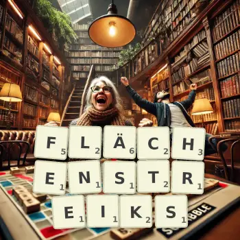 Kreative Illustration für ein Scrabble-Spiel, bei dem das Wort FLÄCHENSTREIKS mit Steinen auf dem Brett gelegt wurde.