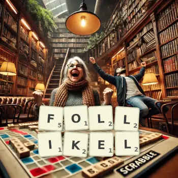Kreative Illustration für ein Scrabble-Spiel, bei dem das Wort FOLLIKEL mit Steinen auf dem Brett gelegt wurde.