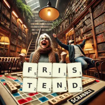 Kreative Illustration für ein Scrabble-Spiel, bei dem das Wort FRISTEND mit Steinen auf dem Brett gelegt wurde.
