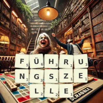 Kreative Illustration für ein Scrabble-Spiel, bei dem das Wort FÜHRUNGSZELLE mit Steinen auf dem Brett gelegt wurde.