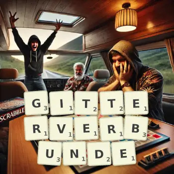 Kreative Illustration für ein Scrabble-Spiel, bei dem das Wort GITTERVERBUNDE mit Steinen auf dem Brett gelegt wurde.