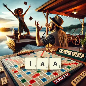 Kreative Illustration für ein Scrabble-Spiel, bei dem das Wort IAA mit Steinen auf dem Brett gelegt wurde.