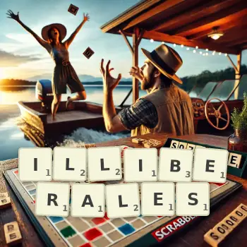 Kreative Illustration für ein Scrabble-Spiel, bei dem das Wort ILLIBERALES mit Steinen auf dem Brett gelegt wurde.