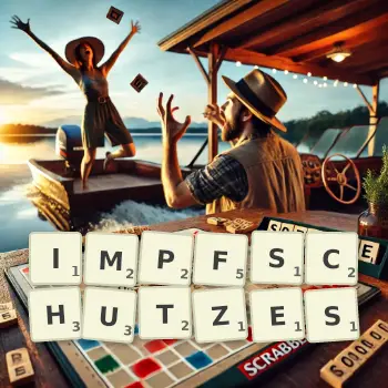 Kreative Illustration für ein Scrabble-Spiel, bei dem das Wort IMPFSCHUTZES mit Steinen auf dem Brett gelegt wurde.