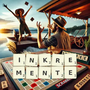 Kreative Illustration für ein Scrabble-Spiel, bei dem das Wort INKREMENTE mit Steinen auf dem Brett gelegt wurde.