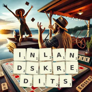 Kreative Illustration für ein Scrabble-Spiel, bei dem das Wort INLANDSKREDITS mit Steinen auf dem Brett gelegt wurde.