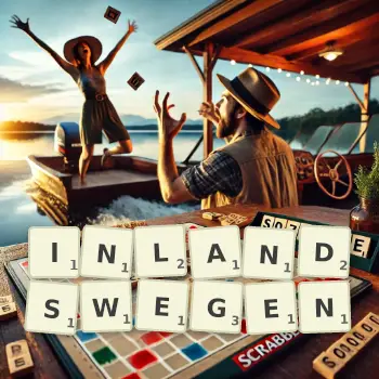 Kreative Illustration für ein Scrabble-Spiel, bei dem das Wort INLANDSWEGEN mit Steinen auf dem Brett gelegt wurde.
