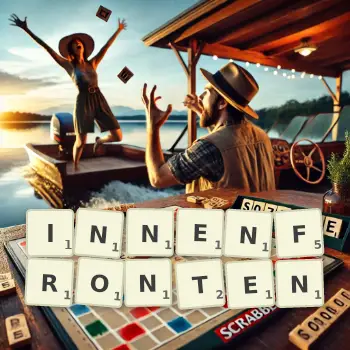 Kreative Illustration für ein Scrabble-Spiel, bei dem das Wort INNENFRONTEN mit Steinen auf dem Brett gelegt wurde.