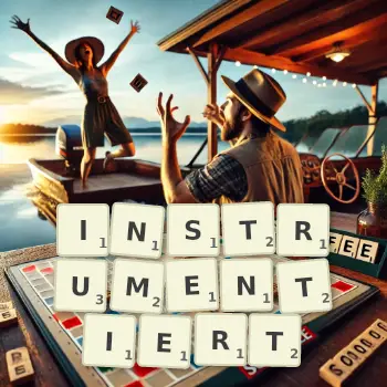 Kreative Illustration für ein Scrabble-Spiel, bei dem das Wort INSTRUMENTIERT mit Steinen auf dem Brett gelegt wurde.