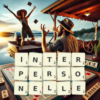 Kreative Illustration für ein Scrabble-Spiel, bei dem das Wort INTERPERSONELLE mit Steinen auf dem Brett gelegt wurde.