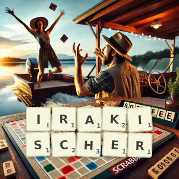 Kreative Illustration für ein Scrabble-Spiel, bei dem das Wort IRAKISCHER mit Steinen auf dem Brett gelegt wurde.