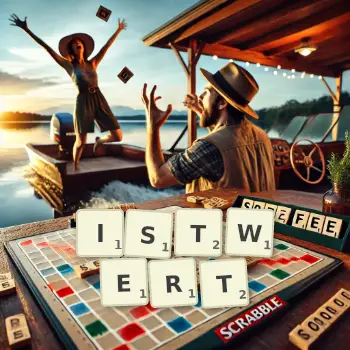 Kreative Illustration für ein Scrabble-Spiel, bei dem das Wort ISTWERT mit Steinen auf dem Brett gelegt wurde.