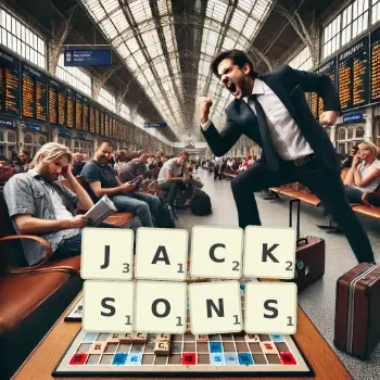 Kreative Illustration für ein Scrabble-Spiel, bei dem das Wort JACKSONS mit Steinen auf dem Brett gelegt wurde.