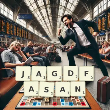 Kreative Illustration für ein Scrabble-Spiel, bei dem das Wort JAGDFASAN mit Steinen auf dem Brett gelegt wurde.