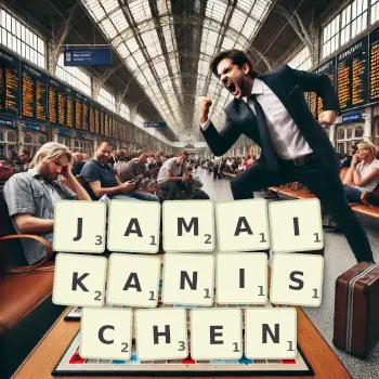 Kreative Illustration für ein Scrabble-Spiel, bei dem das Wort JAMAIKANISCHEN mit Steinen auf dem Brett gelegt wurde.