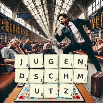 Kreative Illustration für ein Scrabble-Spiel, bei dem das Wort JUGENDSCHMUTZ mit Steinen auf dem Brett gelegt wurde.
