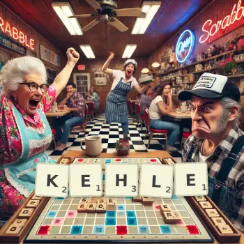 Kreative Illustration für ein Scrabble-Spiel, bei dem das Wort KEHLE mit Steinen auf dem Brett gelegt wurde.