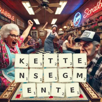 Kreative Illustration für ein Scrabble-Spiel, bei dem das Wort KETTENSEGMENTE mit Steinen auf dem Brett gelegt wurde.