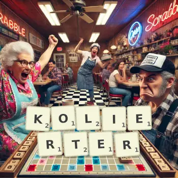 Kreative Illustration für ein Scrabble-Spiel, bei dem das Wort KOLIERTER mit Steinen auf dem Brett gelegt wurde.