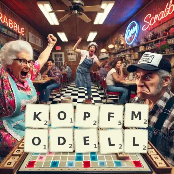 Kreative Illustration für ein Scrabble-Spiel, bei dem das Wort KOPFMODELL mit Steinen auf dem Brett gelegt wurde.
