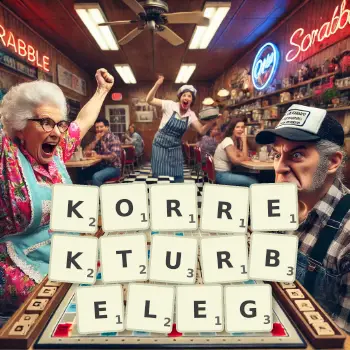Kreative Illustration für ein Scrabble-Spiel, bei dem das Wort KORREKTURBELEG mit Steinen auf dem Brett gelegt wurde.
