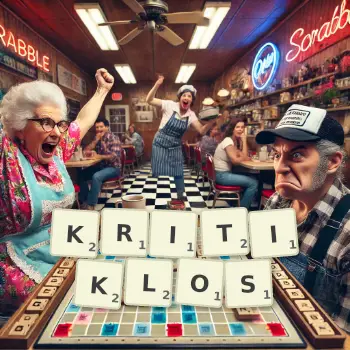 Kreative Illustration für ein Scrabble-Spiel, bei dem das Wort KRITIKLOS mit Steinen auf dem Brett gelegt wurde.