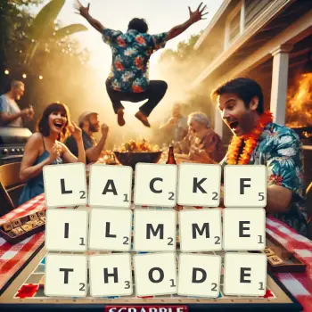 Kreative Illustration für ein Scrabble-Spiel, bei dem das Wort LACKFILMMETHODE mit Steinen auf dem Brett gelegt wurde.