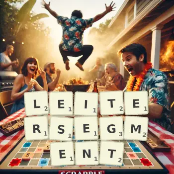 Kreative Illustration für ein Scrabble-Spiel, bei dem das Wort LEITERSEGMENT mit Steinen auf dem Brett gelegt wurde.