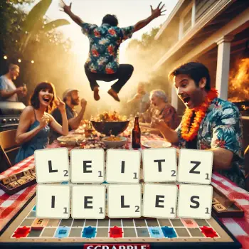 Kreative Illustration für ein Scrabble-Spiel, bei dem das Wort LEITZIELES mit Steinen auf dem Brett gelegt wurde.