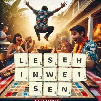 Kreative Illustration für ein Scrabble-Spiel, bei dem das Wort LESEHINWEISEN mit Steinen auf dem Brett gelegt wurde.