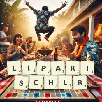 Kreative Illustration für ein Scrabble-Spiel, bei dem das Wort LIPARISCHER mit Steinen auf dem Brett gelegt wurde.