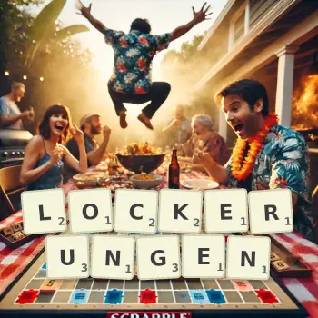 Kreative Illustration für ein Scrabble-Spiel, bei dem das Wort LOCKERUNGEN mit Steinen auf dem Brett gelegt wurde.